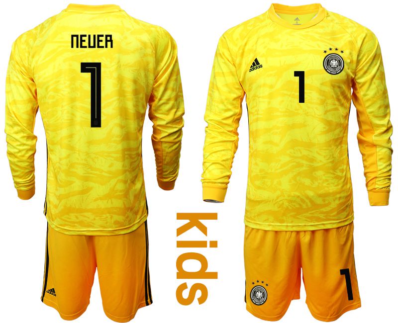 Youth 2019-2020 Season National Team Germany yellow goalkeeper long sleeve #1 Soccer Jersey->->Soccer Country Jersey
